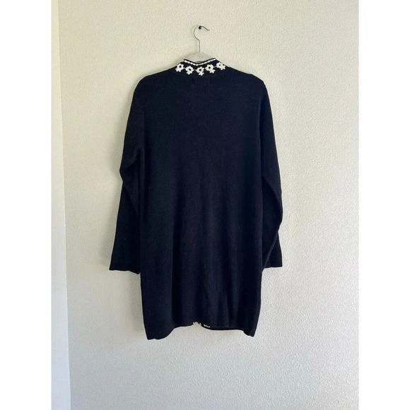 Susan Graver Long Ramie Cotton Knit Cardigan Floral Embroidered Black - Picture 2 of 5